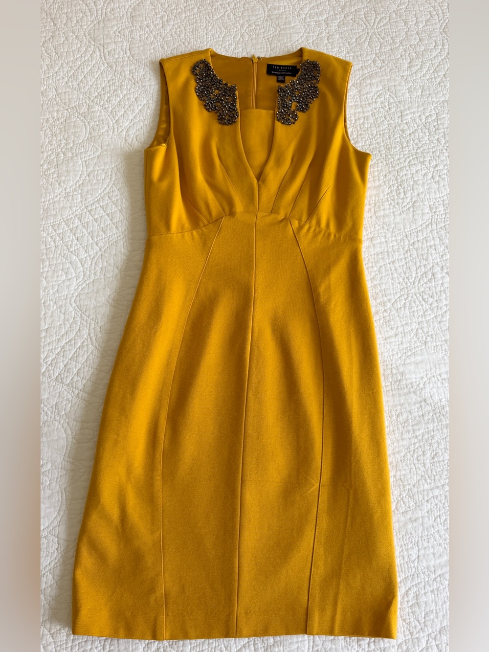 Ted Baker Edella Sleeveless Dress Mustard Yellow Embellished Rhinestones Small